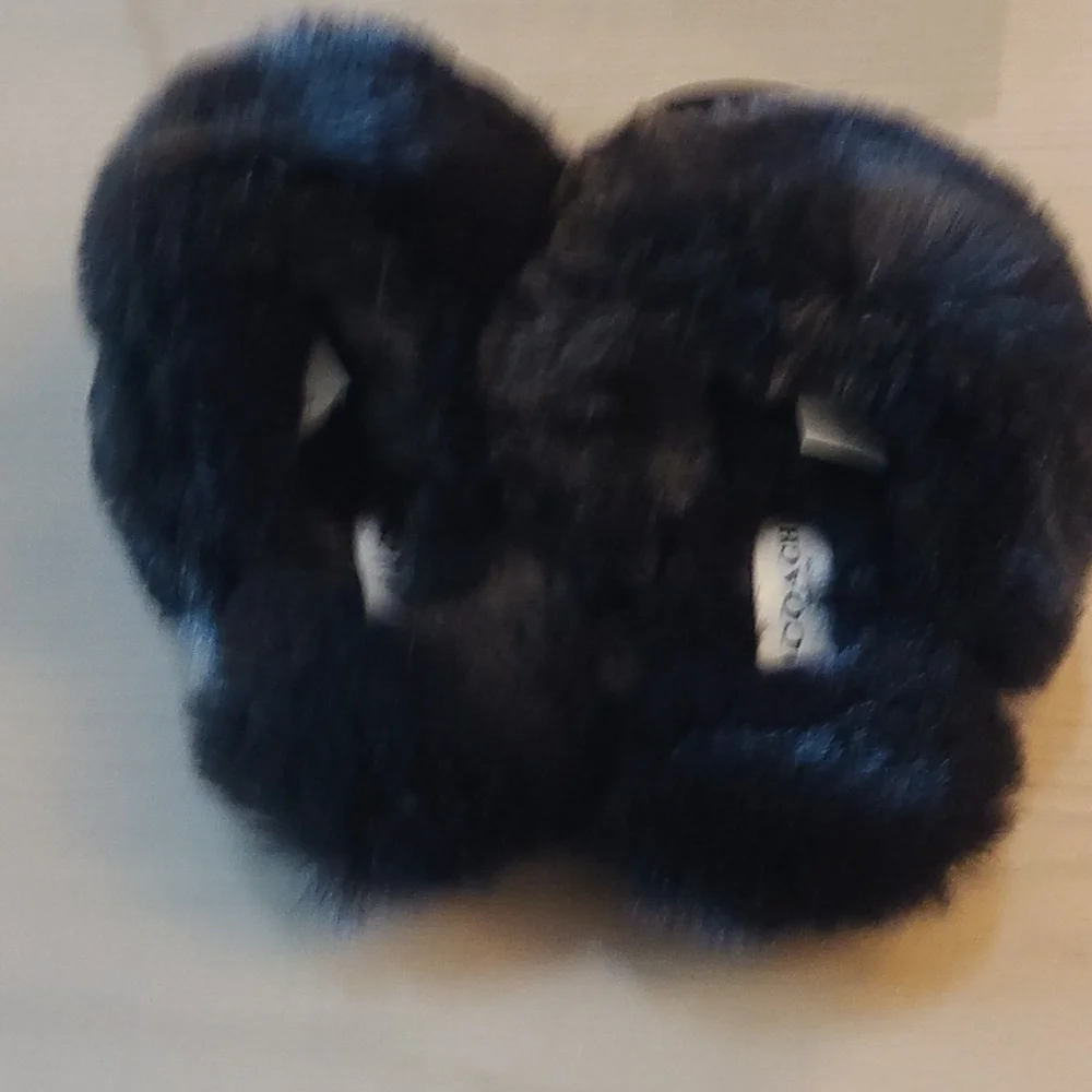 Coach Polyester Faux Fur Women Black Comfy Slippers - Picture 5 of 5
